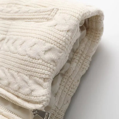 Quilted Knitted Vest for Women with Stand-Up Collar and Zipper