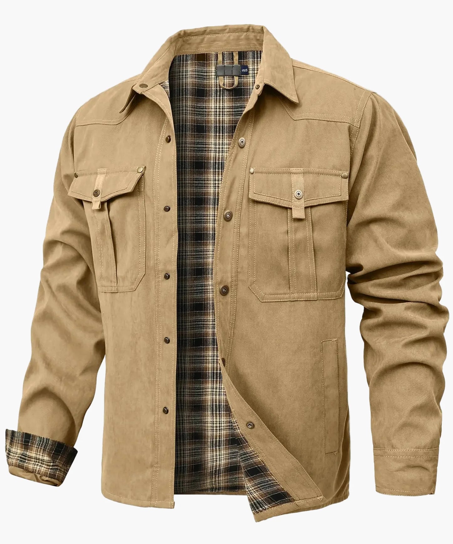Men's Casual Shirt Jacket Spring Shacket Western Cowboy Style with Flannel Lining and Snap Buttons