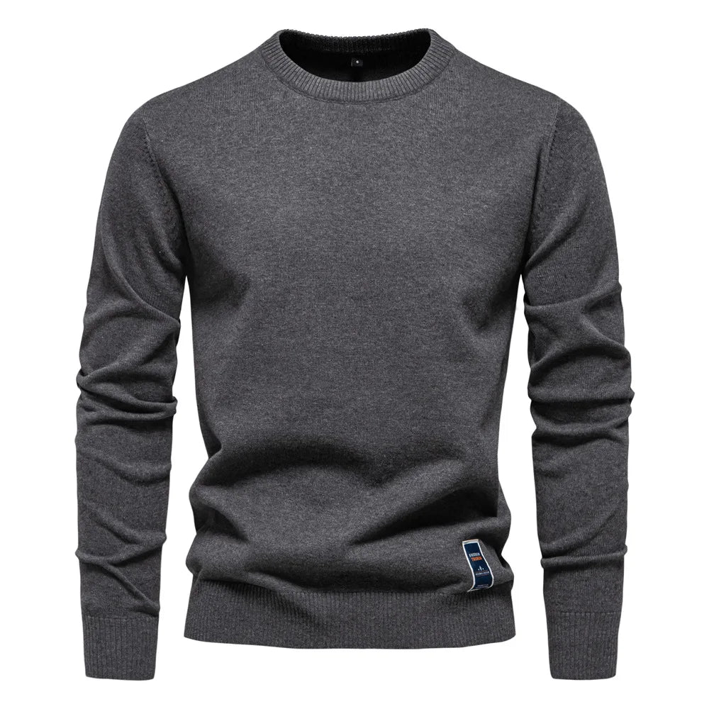 Herren Pullover Rundhals Langarm Strickpullover Einfarbig