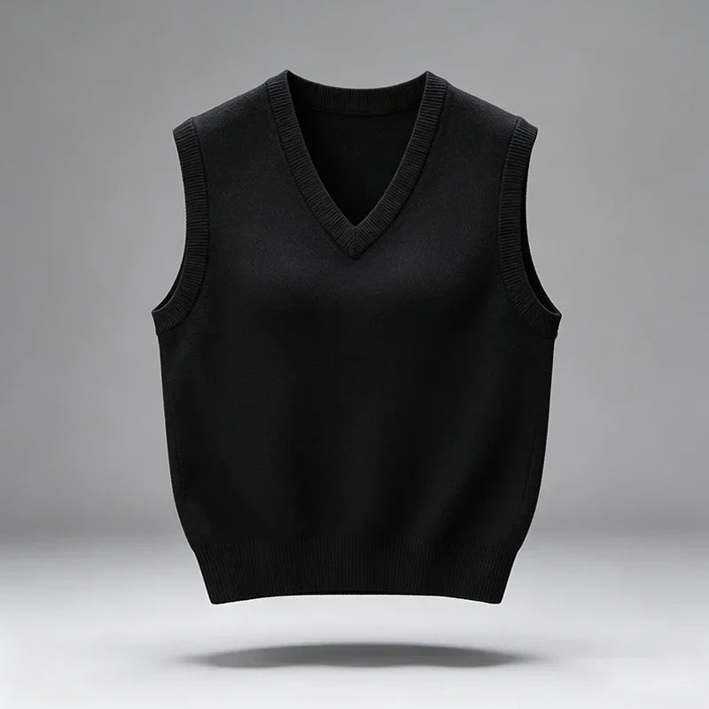 Knitted vest V-neck sleeveless solid color