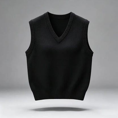 Knitted vest V-neck sleeveless solid color