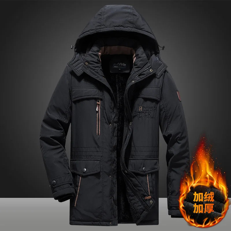 Men's winter jacket with hood and zippered pockets - lined, warm