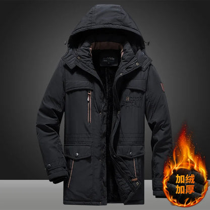 Men's winter jacket with hood and zippered pockets - lined, warm