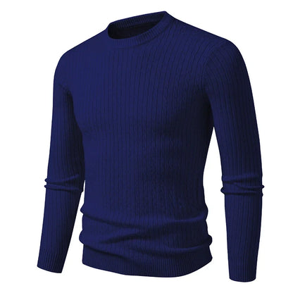 Men's knitted crew-neck cable-knit long-sleeve sweater