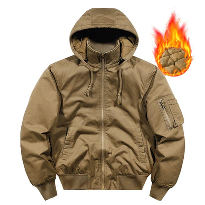 Men's hooded bomber jacket, lined, army green