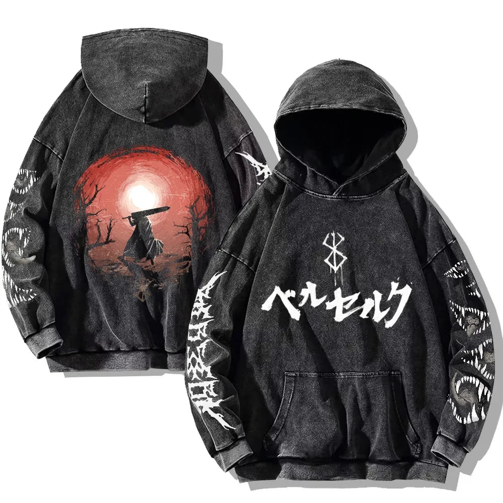 Oversized washed unisex hoodie with graphic print