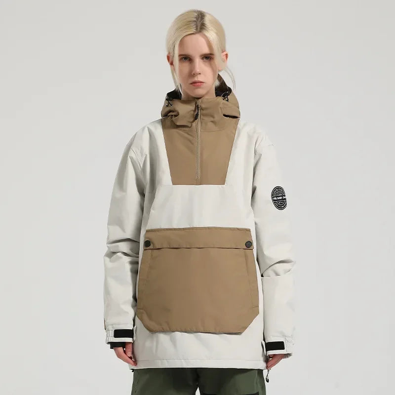 Unisex Winterjacke Anorak mit Kapuze, Reißverschluss & großer Kängurutasche – Wasserdichte Übergangsjacke