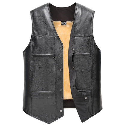 Men's black vest with fleece lining, button closure