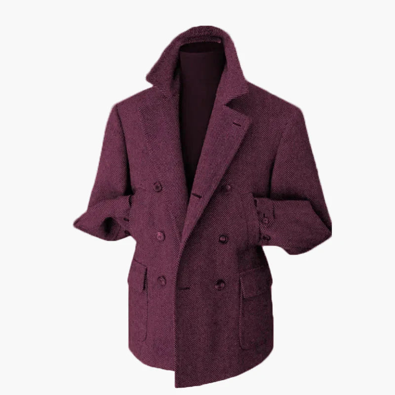 Men's Double-Breasted Vintage Business Blazer – Classic Houndstooth Look for Office & Festive Occasions
