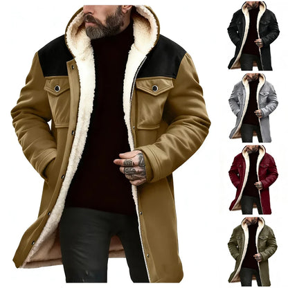 Herren Winterparka mit Kapuze, Fleecefutter und Knöpfen – Warm gefütterter Mantel