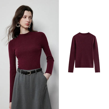 Women's Long-Sleeve Sweater Mock Neck Crew Neck Basic Top in Various Colors
