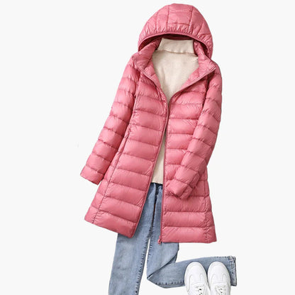 Damen Winter Steppmantel mit Kapuze – Modischer langer Mantel für Alltag und Outdoor