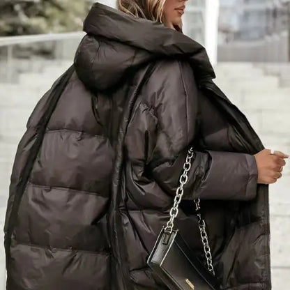 Damen Steppjacke mit Kapuze, Oversized Pufferjacke Schwarz