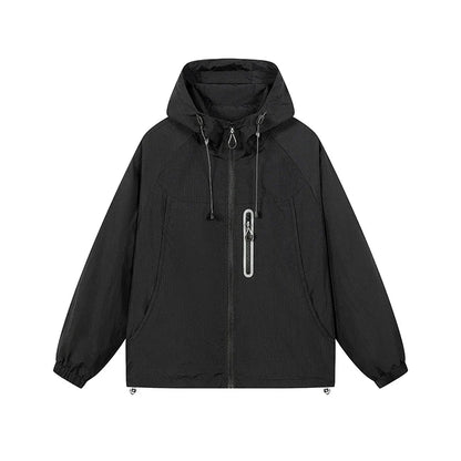 Unisex Leichte Kapuzenjacke Windbreaker mit Reißverschlusstasche