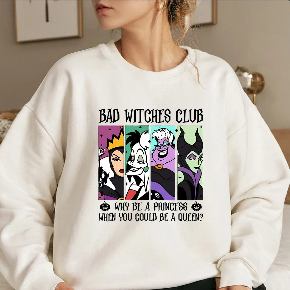 Women's Crew-Neck Sweatshirt with "Bad Witches Club" Print