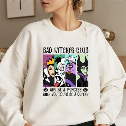 Women's Crew-Neck Sweatshirt with "Bad Witches Club" Print