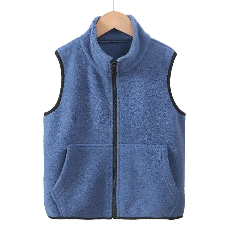 Children's fleece vest with zipper and stand-up collar