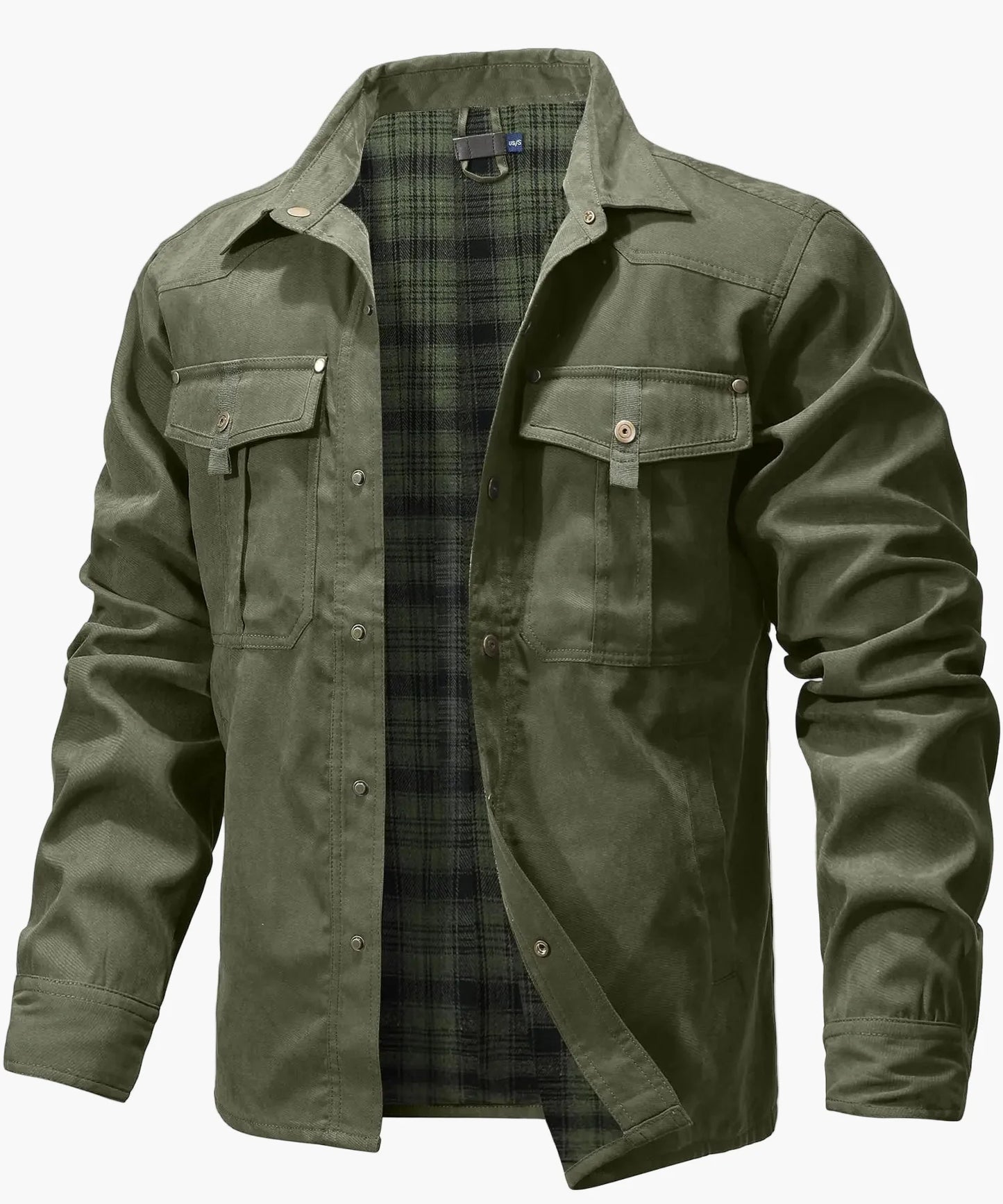 Men's Casual Shirt Jacket Spring Shacket Western Cowboy Style with Flannel Lining and Snap Buttons