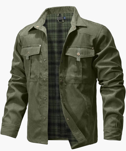 Men's Casual Shirt Jacket Spring Shacket Western Cowboy Style with Flannel Lining and Snap Buttons