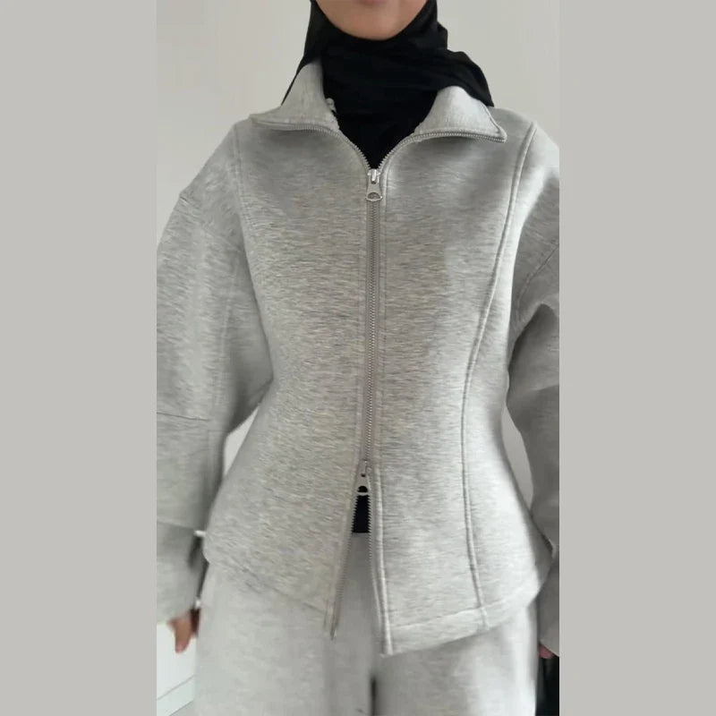 Women's jacket with zipper and stand-up collar, black