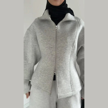 Women's jacket with zipper and stand-up collar, black
