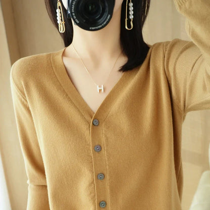 Damen Strick-Cardigan mit V-Ausschnitt und Knopfleiste
