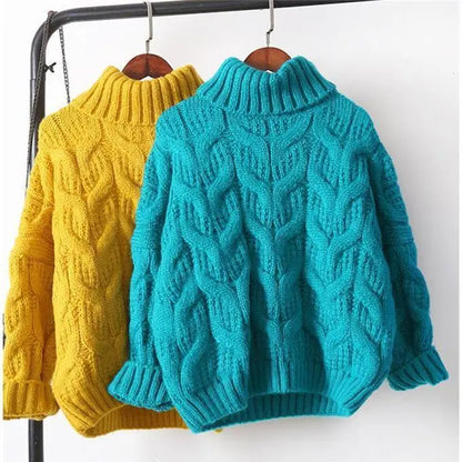 Women's cable-knit turtleneck sweater long sleeves