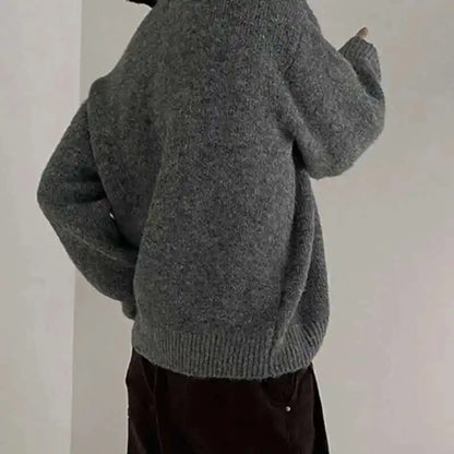 Men's Chunky-Knit Crew-Neck Sweater Gray Long-Sleeve