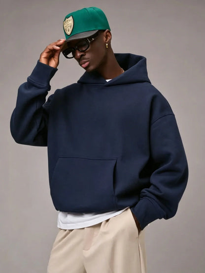 Men's Oversized Hoodie with Kangaroo Pocket, Solid Color