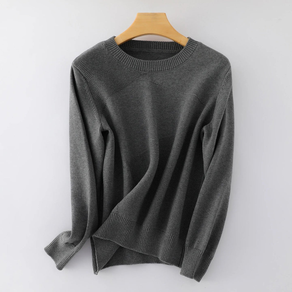 Women's crew-neck long-sleeve sweater with a textured pattern in green