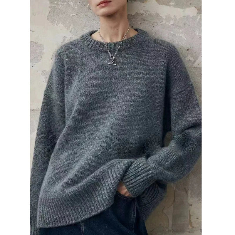 Unisex Oversized Crew-Neck Long-Sleeve Knit Sweater