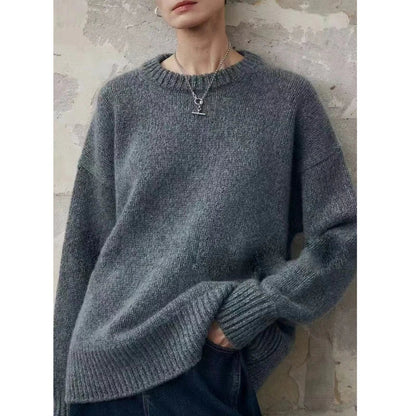 Unisex Oversized Crew-Neck Long-Sleeve Knit Sweater