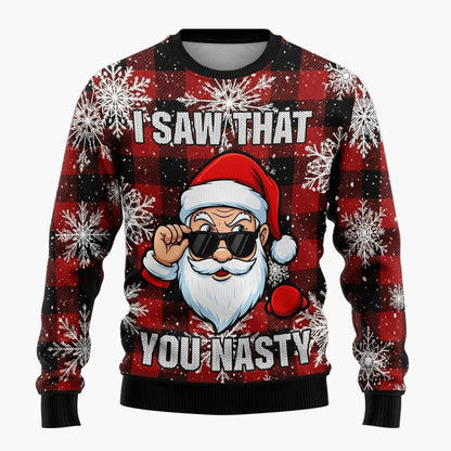 Herren Lustiger Ugly Christmas Sweater – Santa Claus Ho Ho Ho Weihnachtspullover mit frechem Motiv
