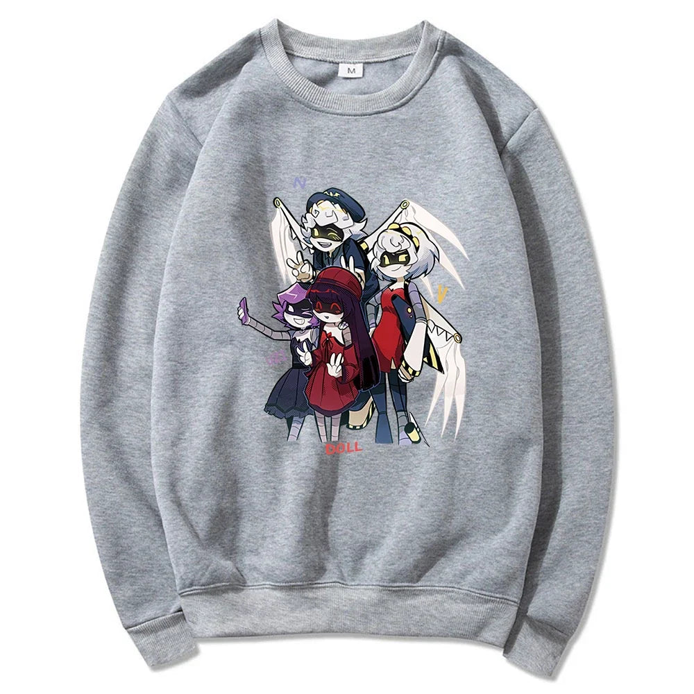 Hoodie mit Kapuze und Anime-Figuren Print Schwarz Unisex