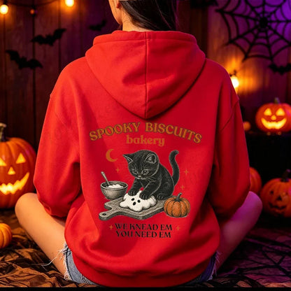Halloween cat motif hoodie with kangaroo pocket, unisex