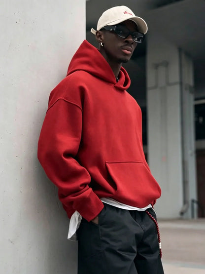 Men's Oversized Hoodie with Kangaroo Pocket, Solid Color