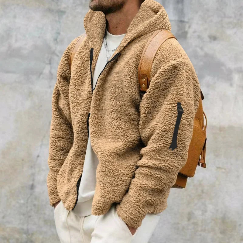 Teddyfleece Kapuzenjacke mit Reißverschluss und Ärmeltasche für Herren