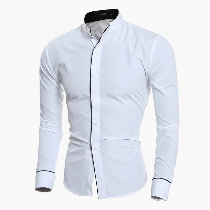 Men's Slim Fit Stand Collar Shirt – Fashionable Business & Casual Shirt with Contrast Elements, Long Sleeve