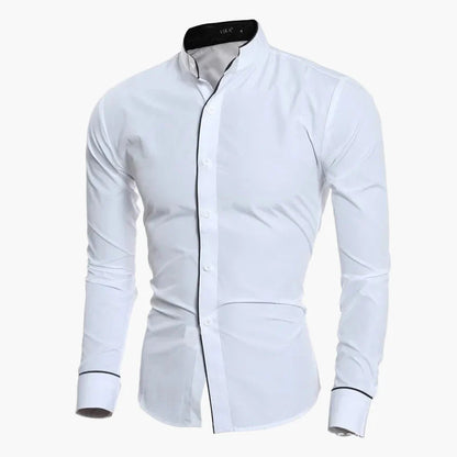 Men's Slim Fit Stand Collar Shirt – Fashionable Business & Casual Shirt with Contrast Elements, Long Sleeve