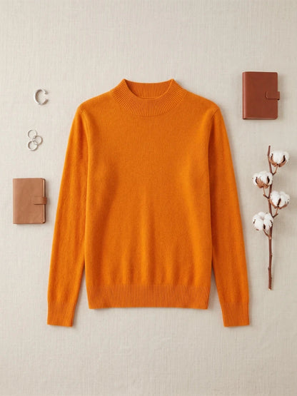 Women's long-sleeve turtleneck basic knitted sweater, high-neck sweater