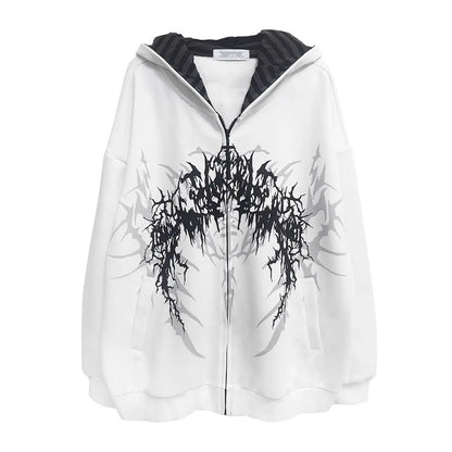 Unisex oversized zip-up hoodie with Gothic print