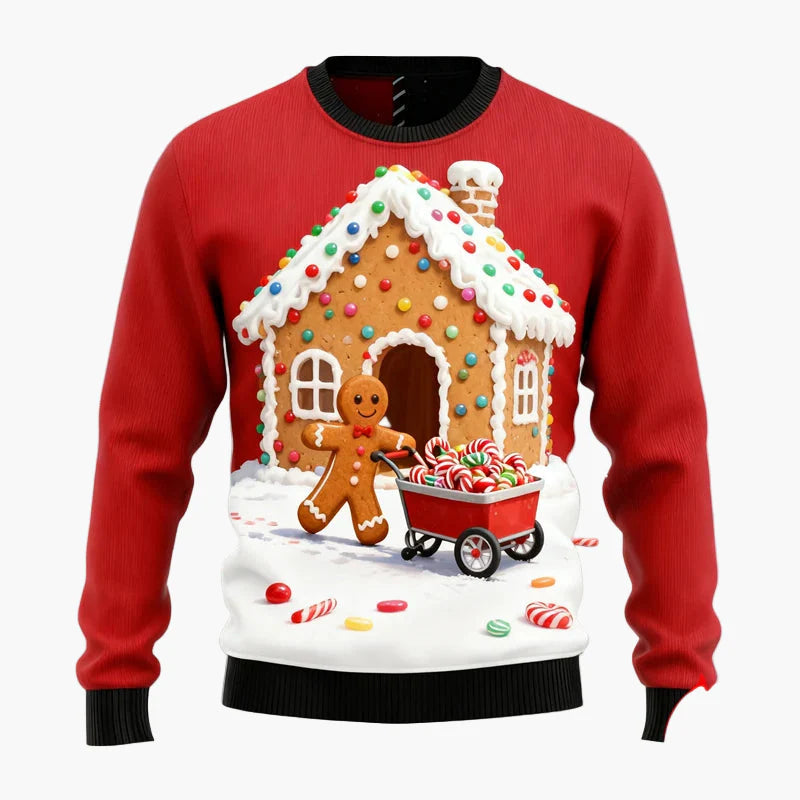 Men's Ugly Christmas Sweater – Christmas Pullover with Gingerbread Motif