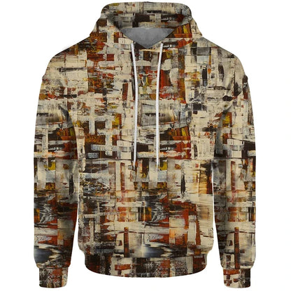 Patchwork-design hoodie with mixed patterns and hood