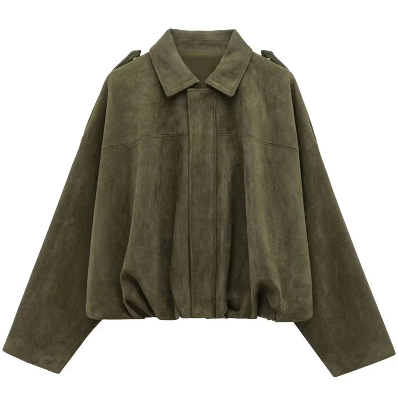 Loose-fit bomber jacket with collar and shoulder straps