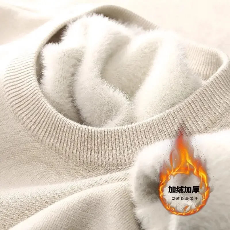 Unisex winter pullover with plush lining - turtleneck or crew neck
