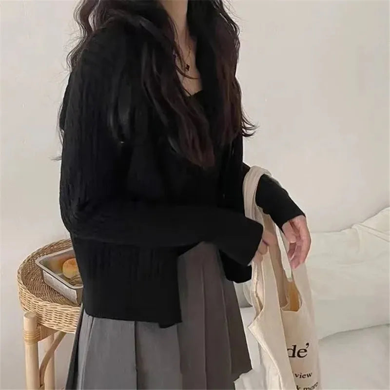 Women's knitted set with cable-knit cardigan & top
