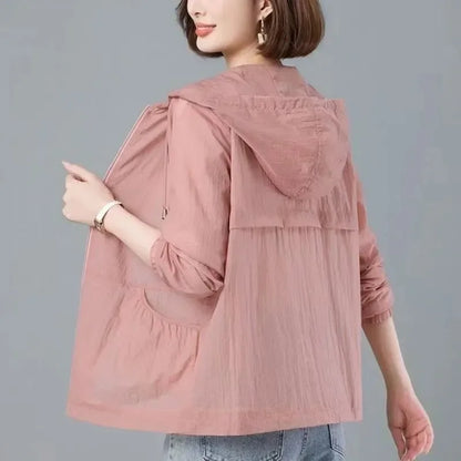 Damen Leichte Windjacke mit Kapuze – Übergangsjacke Freizeit Jacke