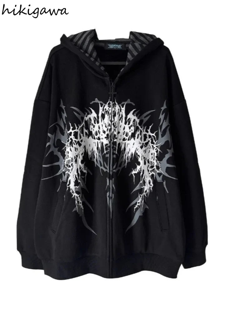 Unisex oversized zip-up hoodie with Gothic print