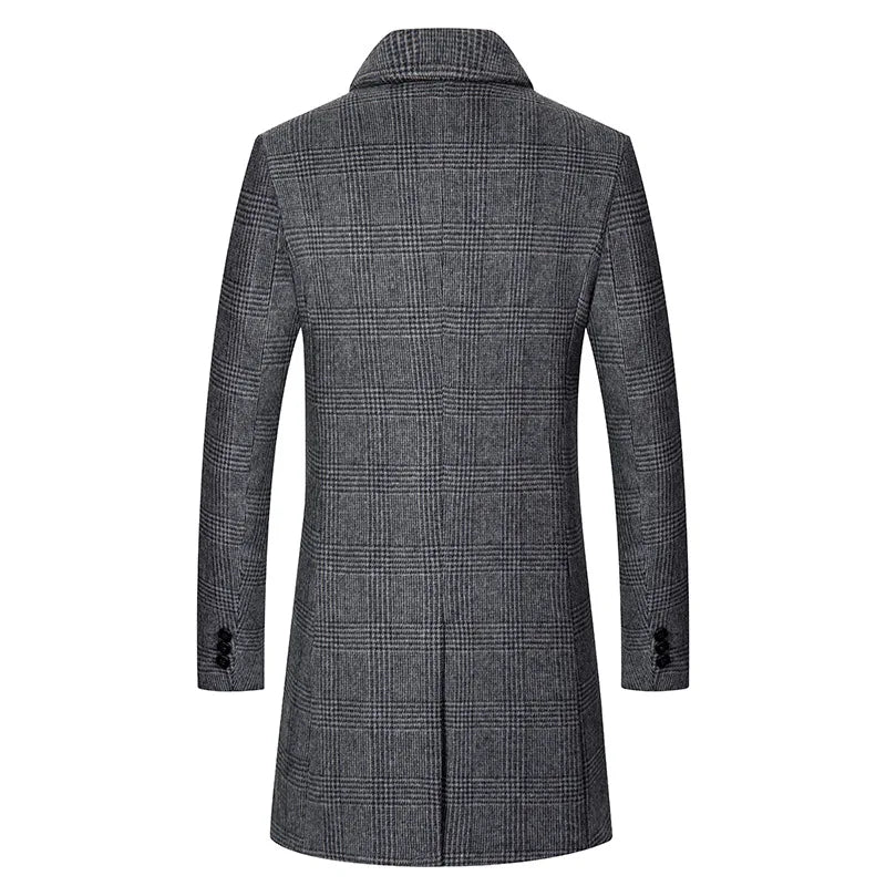 Men's checked long-sleeve coat with blazer collar, winter jacket