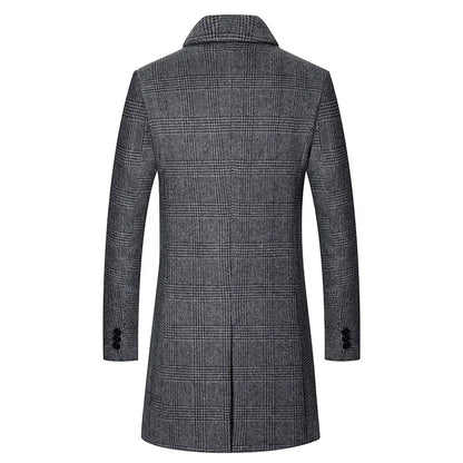 Men's checked long-sleeve coat with blazer collar, winter jacket